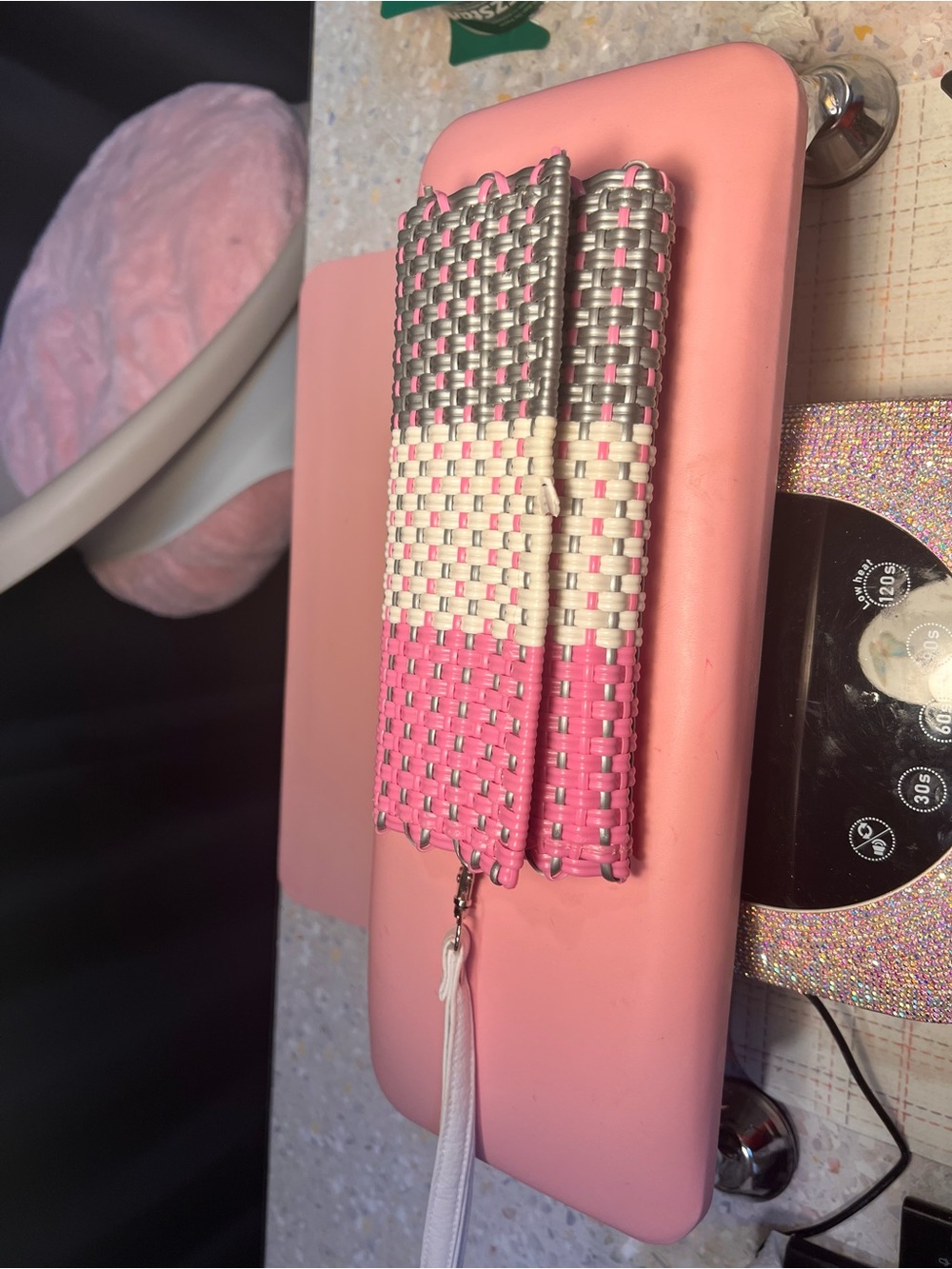 Woven Pink, White & Silver Wristlet Clutch - Handheld Essentials